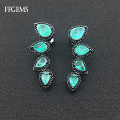 FFGems New Created Emerald Earrings Synthetic Gemstone Fine Jewelry For Women Lady Engagement Wedding Party Gift With Box