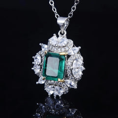 Luxury Simulation Square Emerald Jewelry Sets For Women Pendant Necklaces Stud Earrings Rings For Women Wedding Gift Jewelry