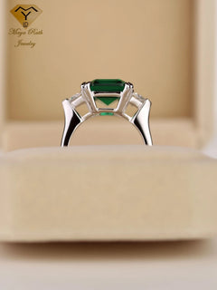 Enchanting Emerald: Genuine 925 Sterling Silver Trilogy Ring