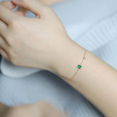 925 Sterling Silver Japanese Simple Emerald Crystal Chain Bracelet: Light Luxury Temperament, 14k Gold Plating for Women