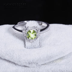 Charming 925 Sterling Silver Love Heart Ring with Green Peridot & Zircon Rhinestones for Women