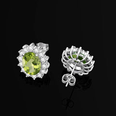 SDOOU Green Peridot Snowflower Carved Gemstone 925 Silver Stud Earrings for Women