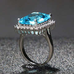 Elegant Cellacity Aquamarine Ring: 925 Silver Jewelry with Hyperbole Huge Rectangle Gemstones