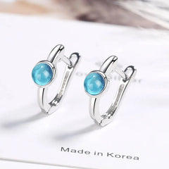 JoiasHome Round Aquamarine Earrings for Women Silver 925 Jewelry Gemstones Korean Fashion Design Girl Short Ear drops Wholesale