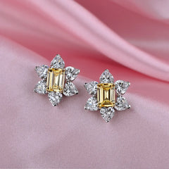 925 Sterling Silver Topaz Stud Earrings: Sparkling Flower Design with High Carbon Diamond Accent for Women