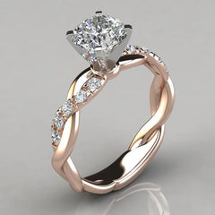 14K Rose Gold and Sterling Silver 925 Jewelry: White 1 Carat FL Diamond Ring with Gemstone Accent