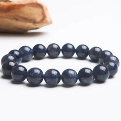 Natural Blue Sapphire Gemstone Bracelet: Big Round Beads for Women and Men