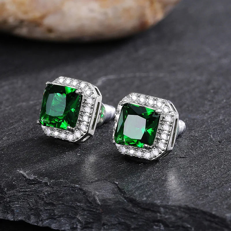 Exquisite Female Earrings 925 Sterling Silver Square Emerald Green Zircon Crystal Earrings For Women Jewelry Wholesale Bijoux