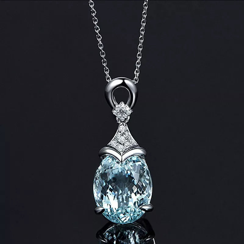 Natural Aquamarin Necklace for Women Rhinestone Water Drop Chain Pendant Necklace Ladies Vintage Choker Necklace Jewelry