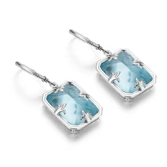 Timeless Elegance: Viking Blue Aquamarine Drop Earrings, Vintage Solid Silver 925, 13*18mm Rectangle Gemstones