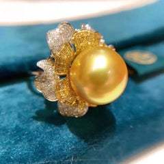 Fine Pearls Jewelry: Natural Freshwater Golden Pearl Ring, 12-11mm