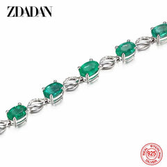 ZDADAN 925 Sterling Silver Emerald Bracelet Chain For Women