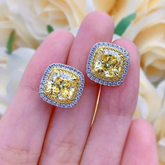 OEVAS 100% 925 Sterling Silver 8*8mm Yellow High Carbon Diamond Stud Earrings For Women Sparkling Wedding Fine Jewelry Wholesale