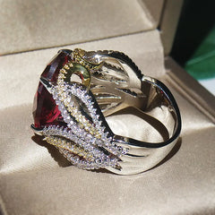 Valentine's Day Glamour: Red Square Cut AAA Zircon Ring with Large CZ Stones