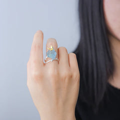 Fluttering Beauty: Lotus Fun Adjustable Aquamarine Butterfly Ring in 925 Sterling Silver