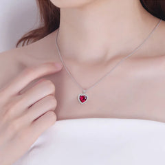 Timeless Romance: Love Heart Pendant Necklace with Red Crystal, Ruby Gemstones, and Diamonds for a Classic Touch