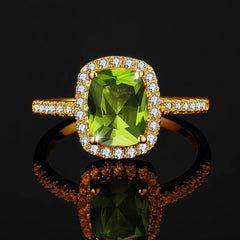 Female Genuine Gold 585 Plated Rings Peridot Green Stone Zircon Real 925 Silver Ring Woman Wedding Fine Jewelry