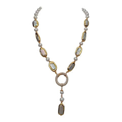 Y·YING White Biwa Pearl Y-Drop Necklace: Freshwater Cultured Rectangle and Round Pearls