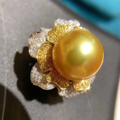 Fine Pearls Jewelry: Natural Freshwater Golden Pearl Ring, 12-11mm