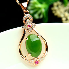 Real 18K Rose Gold Jade Necklace Pendant for Women Brincos 18k Gold Jewelry Bijoux Femme Jade Bizuteria Chain Naszyjnik Necklace