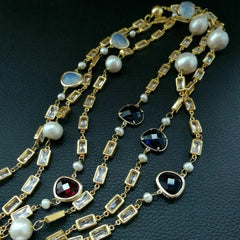 Y. Ying Long Necklace: Freshwater Keshi Pearl with Cubic Zirconia Pave, Gold Color Plated Chain