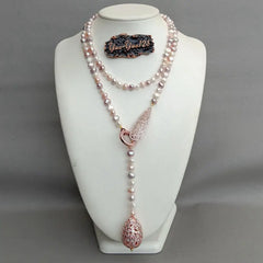 Multi-Color Potato Freshwater Pearl Necklace: Rose Gold-Plated Connector Sweater Chain