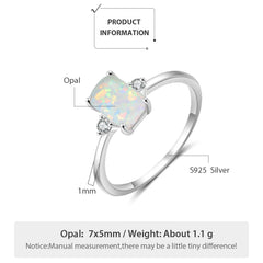 925 Sterling Silver Rectangular Opal Rings for Women: Cubic Zircon Silver 925 Jewelry (Lam Hub Fong)