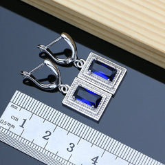 925 Silver Bride Jewelry Set for Women: Blue Sapphire Earrings, Bracelet, Resizable Ring, Necklace