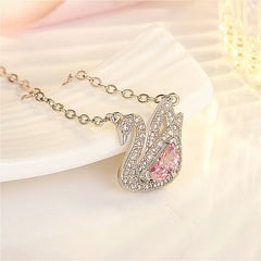 Swan Pink Crystal Zircon Diamond Pendant Necklace: White Gold Choker for Women/Girls