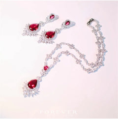 CC Elegance: High-Quality Necklace and Earrings Set with Red Stone for Women's Jewelry