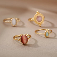 Gold Color Stainless Steel Red Opal Women's Ring