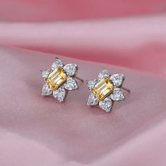 925 Sterling Silver Topaz Stud Earrings: Sparkling Flower Design with High Carbon Diamond Accent for Women