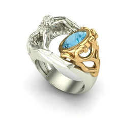 Jewelry New cross border two color fashion Aquamarine Topaz Angel Wings Ring Wedding Anniversary Gift