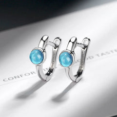 JoiasHome Round Aquamarine Earrings for Women Silver 925 Jewelry Gemstones Korean Fashion Design Girl Short Ear drops Wholesale