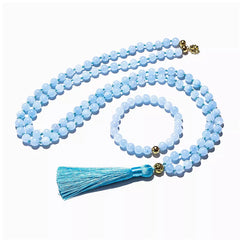 Spiritual Harmony: 108 Beaded 8mm Aquamarine Japamala Necklace and Bracelet Set - Meditation and Yoga Spiritual Energy Jewelry