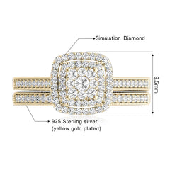 2pcs Engagement Ring Set for Women: Original 925 Sterling Silver, 14k Gold Plated, Bridal Round Cut Lab Diamond Jewelry