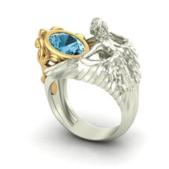 Jewelry New cross border two color fashion Aquamarine Topaz Angel Wings Ring Wedding Anniversary Gift