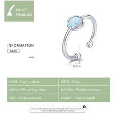 WOSTU Opal Rings: 925 Sterling Silver Freehand Cat with Opal Ball Open Rings