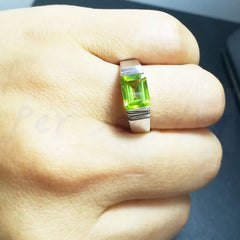 Natural Green Peridot Gemstone Ring in Sterling Silver Jewelry