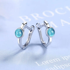 JoiasHome Round Aquamarine Earrings for Women Silver 925 Jewelry Gemstones Korean Fashion Design Girl Short Ear drops Wholesale