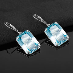 Timeless Elegance: Viking Blue Aquamarine Drop Earrings, Vintage Solid Silver 925, 13*18mm Rectangle Gemstones