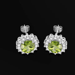 SDOOU Green Peridot Snowflower Carved Gemstone 925 Silver Stud Earrings for Women