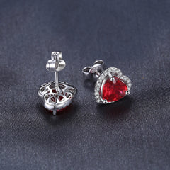 Ruby Radiance: Heart-Shaped Created Ruby Stud Earrings in 925 Sterling Silver for Women