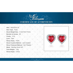 Ruby Radiance: Heart-Shaped Created Ruby Stud Earrings in 925 Sterling Silver for Women