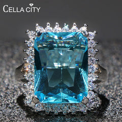 Elegant Cellacity Aquamarine Ring: 925 Silver Jewelry with Hyperbole Huge Rectangle Gemstones