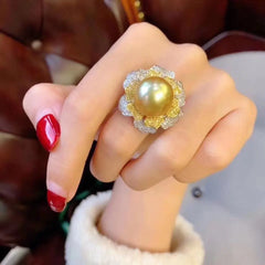 Fine Pearls Jewelry: Natural Freshwater Golden Pearl Ring, 12-11mm