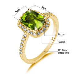 Female Genuine Gold 585 Plated Rings Peridot Green Stone Zircon Real 925 Silver Ring Woman Wedding Fine Jewelry