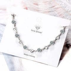 Aquamarine 925 Sterling Silver Heart Charm Bracelets