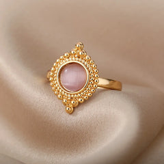 Gold Color Stainless Steel Red Opal Women's Ring