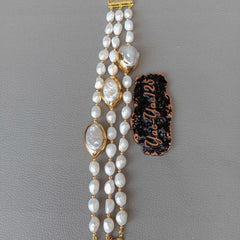 Stunning 8'' Pearl Bracelet: Y.YING's 3 Rows of Cultured Baroque & Keshi Pearls